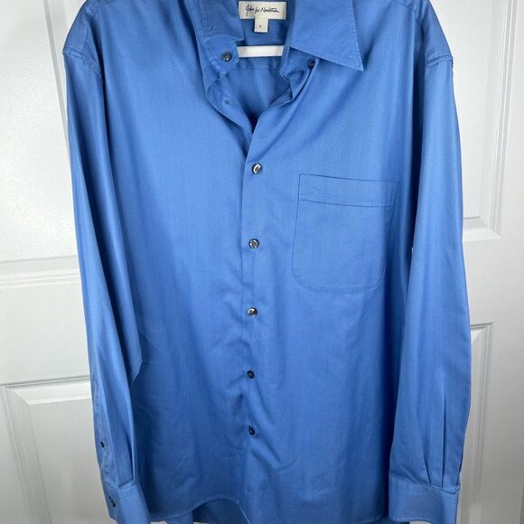 Sz L John W. Nordstrom Blue Chevron Textured Dress Shirt $135 MSRP - Picture 3 of 10
